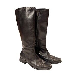Women Vintage Botticelli Leather Knee High Boots Sz 9 Black Square Toe